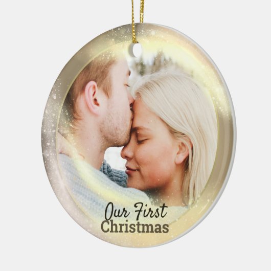 私たちの初めてのクリスマス写真年カップルの木のデコール セラミックオーナメント (左)