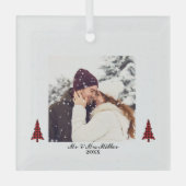 私たちの初めてのクリスマス写真、雪パーソナライズされた片 ガラスオーナメント (正面)