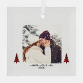 私たちの初めてのクリスマス写真、雪パーソナライズされた片 ガラスオーナメント (裏面)