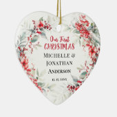 私たちの初めてのクリスマス冬のフローラハート セラミックオーナメント (右)