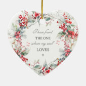 私たちの初めてのクリスマス冬のフローラハート セラミックオーナメント (裏面)