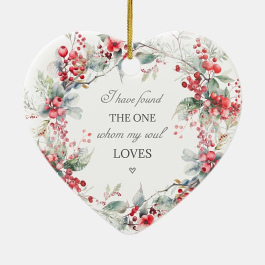 私たちの初めてのクリスマス冬のフローラハート セラミックオーナメント (裏面)