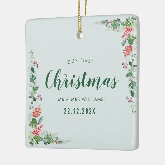 私たちの初めてのクリスマス冬のフローラ セラミックオーナメント (左)