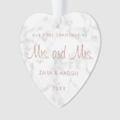 私たちの初めてのクリスマス大理石バラ金ゴールドレズビアン オーナメント (正面)