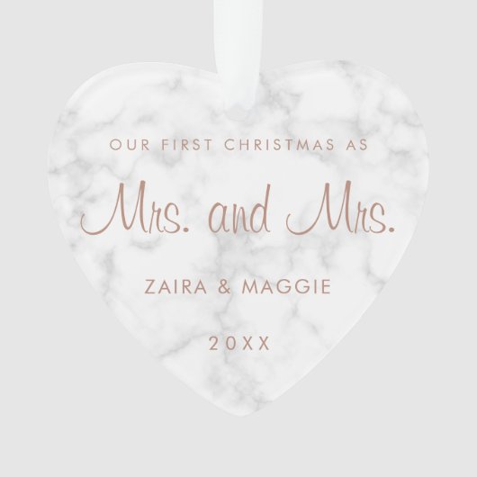 私たちの初めてのクリスマス大理石バラ金ゴールドレズビアン オーナメント (正面)