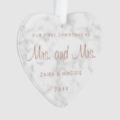 私たちの初めてのクリスマス大理石バラ金ゴールドレズビアン オーナメント (正面)