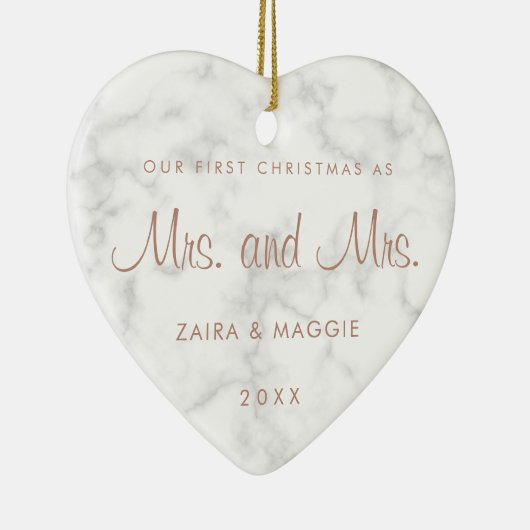 私たちの初めてのクリスマス大理石バラ金ゴールドレズビアン セラミックオーナメント (右)