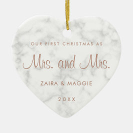 私たちの初めてのクリスマス大理石バラ金ゴールドレズビアン セラミックオーナメント