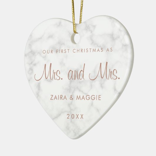 私たちの初めてのクリスマス大理石バラ金ゴールドレズビアン セラミックオーナメント (左)