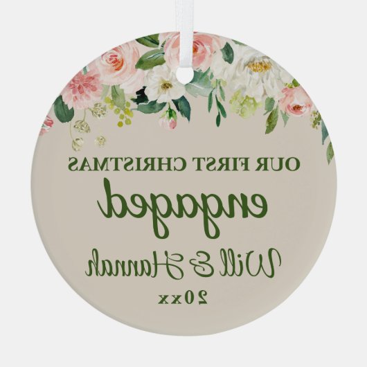 私たちの初めてのクリスマス婚約したのパーソナライズされたカップル ガラスオーナメント (裏面)