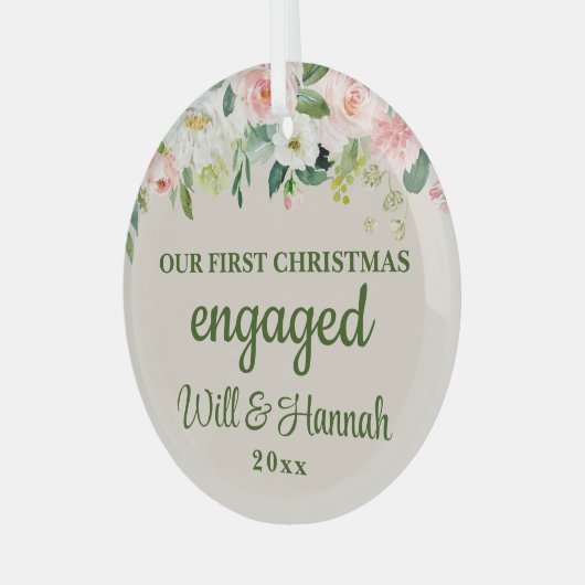 私たちの初めてのクリスマス婚約したのパーソナライズされたカップル ガラスオーナメント (正面左)