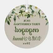 私たちの初めてのクリスマス婚約したのパーソナライズされたカップル ガラスオーナメント (裏面)