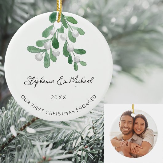 私たちの初めてのクリスマス婚約したのミスタントー写真 セラミックオーナメント
