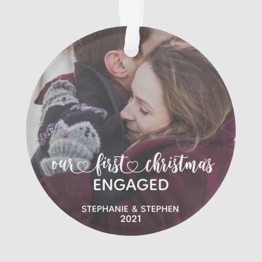 私たちの初めてのクリスマス婚約したの手書き写真 オーナメント (裏面)