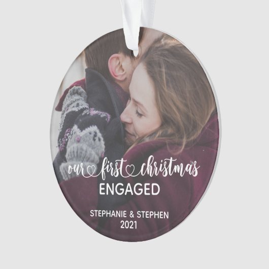 私たちの初めてのクリスマス婚約したの手書き写真 オーナメント (正面)