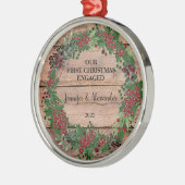 私たちの初めてのクリスマス婚約したの素朴な木の果実 メタルオーナメント (左)