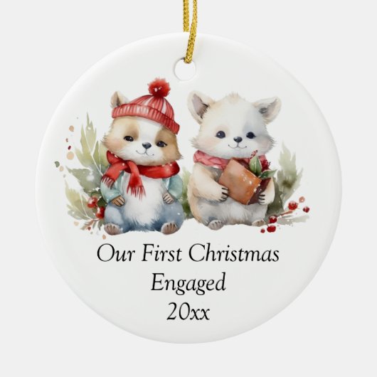 私たちの初めてのクリスマス婚約したは可愛い セラミックオーナメント (正面)