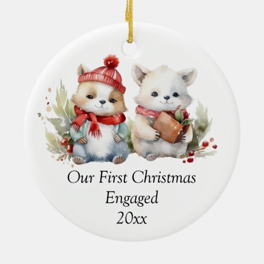私たちの初めてのクリスマス婚約したは可愛い セラミックオーナメント (裏面)