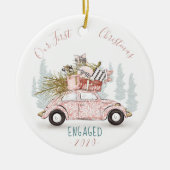 私たちの初めてのクリスマス婚約したウォーターカラーカー セラミックオーナメント (正面)