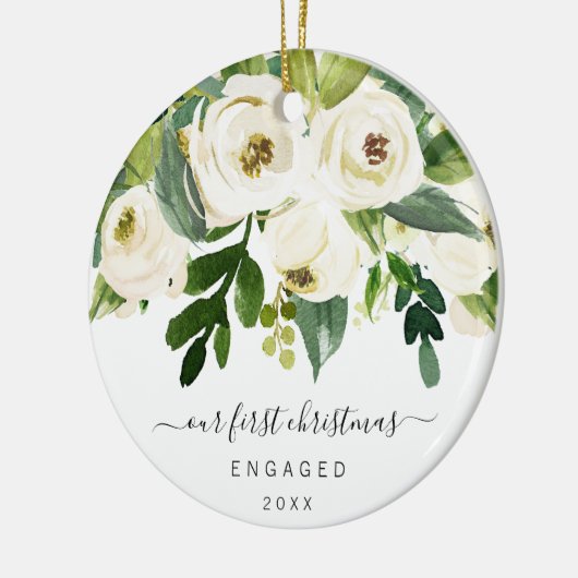 私たちの初めてのクリスマス婚約したエレガントフローラ写真 セラミックオーナメント (左)