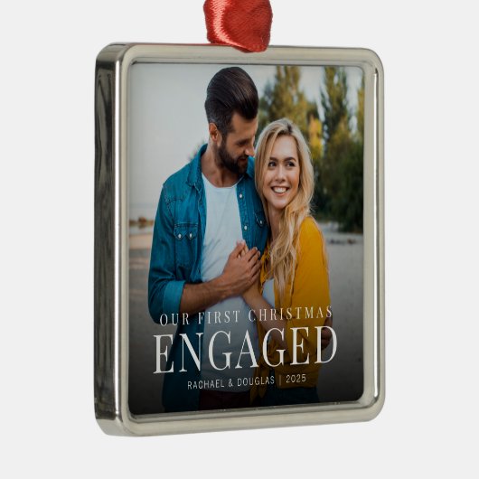 私たちの初めてのクリスマス婚約したエレガント写真 メタルオーナメント (右)