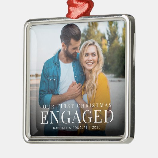 私たちの初めてのクリスマス婚約したエレガント写真 メタルオーナメント (左)