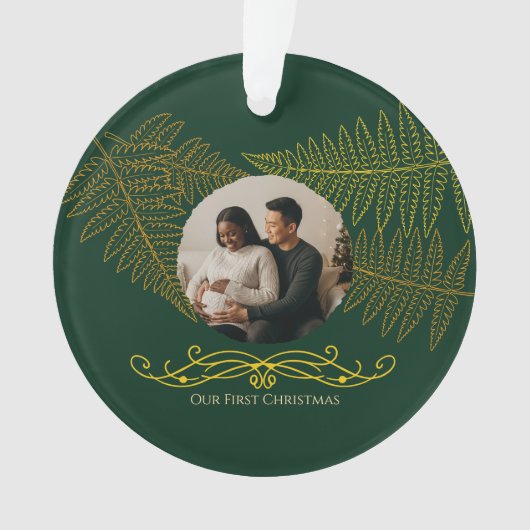 私たちの初めてのクリスマス婚約したエレガント金ゴールドシダ オーナメント (正面)