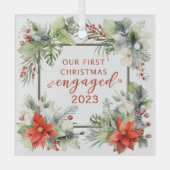 私たちの初めてのクリスマス婚約したオーナメント ガラスオーナメント (正面)