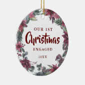 私たちの初めてのクリスマス婚約したカップルの写真フローラ セラミックオーナメント (右)