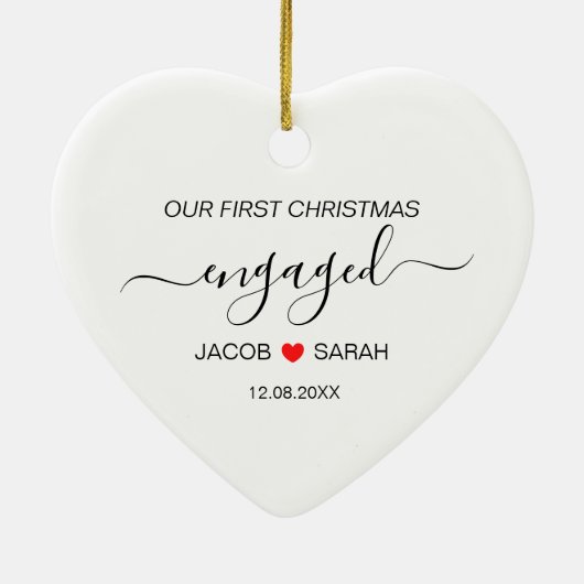 私たちの初めてのクリスマス婚約したカップルの名前と日付 セラミックオーナメント (裏面)