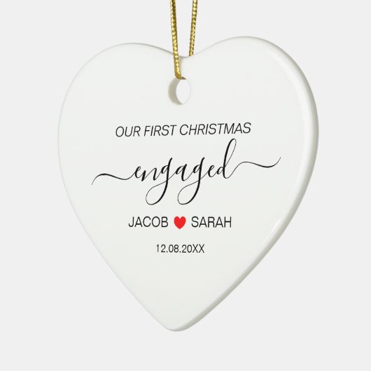 私たちの初めてのクリスマス婚約したカップルの名前と日付 セラミックオーナメント (左)