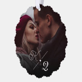 私たちの初めてのクリスマス婚約したクラシックのミニマル写真 オーナメントカード (左)