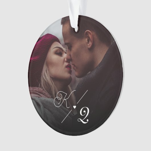 私たちの初めてのクリスマス婚約したクラシックのミニマル写真 オーナメント (正面)