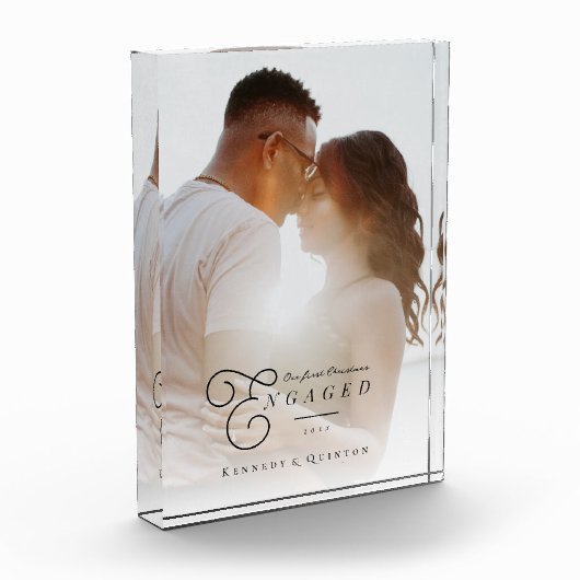 私たちの初めてのクリスマス婚約したクラシックのミニマル写真 フォトブロック (左)