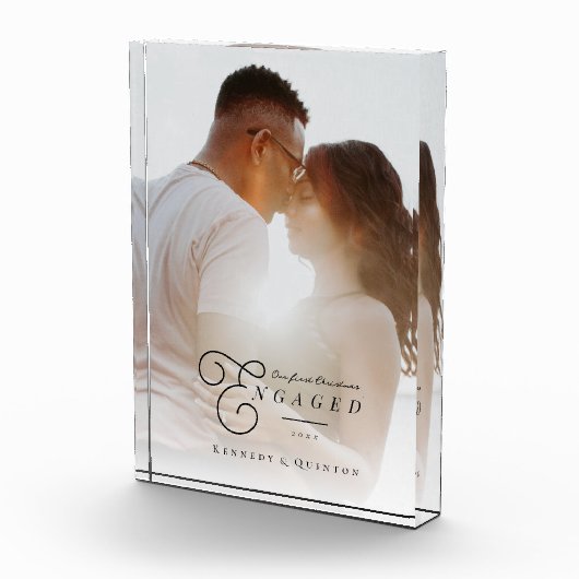 私たちの初めてのクリスマス婚約したクラシックのミニマル写真 フォトブロック (右)