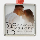 私たちの初めてのクリスマス婚約したクラシックのミニマル写真 メタルオーナメント (正面)