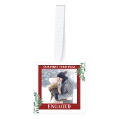 私たちの初めてのクリスマス婚約したグリーンリー3フォトレッド キューブオーナメント (正面)