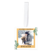 私たちの初めてのクリスマス婚約したグリーンリー3写真金ゴールド キューブオーナメント (正面)