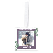 私たちの初めてのクリスマス婚約したグリーンリー3枚の写真 キューブオーナメント (正面)