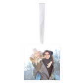 私たちの初めてのクリスマス婚約したグリーンリー3枚の写真 キューブオーナメント (右)