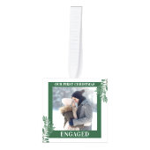 私たちの初めてのクリスマス婚約したグリーン3 Photo Green キューブオーナメント (正面)