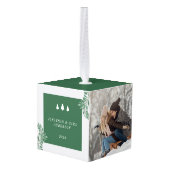 私たちの初めてのクリスマス婚約したグリーン3 Photo Green キューブオーナメント (裏面アングル)