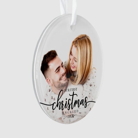 私たちの初めてのクリスマス婚約したシンプルのエレガント写真 オーナメント (正面)