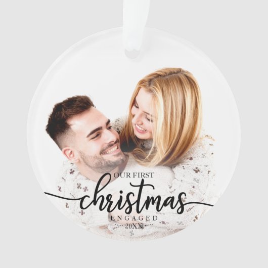 私たちの初めてのクリスマス婚約したシンプルのエレガント写真 オーナメント (正面)