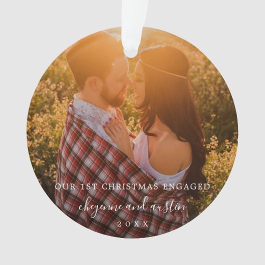 私たちの初めてのクリスマス婚約したシンプル写真 オーナメント (正面)