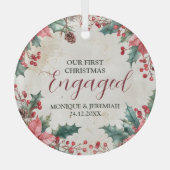私たちの初めてのクリスマス婚約したセラミックオーナメント ガラスオーナメント (正面)