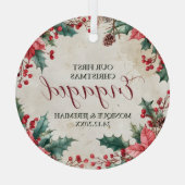 私たちの初めてのクリスマス婚約したセラミックオーナメント ガラスオーナメント (裏面)