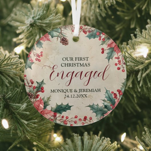 私たちの初めてのクリスマス婚約したセラミックオーナメント ガラスオーナメント (インサイチュ)