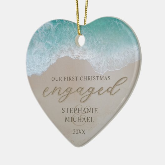 私たちの初めてのクリスマス婚約したビーチセラミックオーナメント セラミックオーナメント (左)