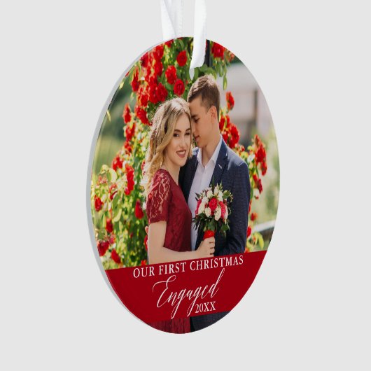 私たちの初めてのクリスマス婚約したフォトレッド オーナメント (正面)